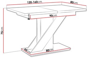 Zondo Masă modernă Exalior (Alb lucios + beton). 1054136