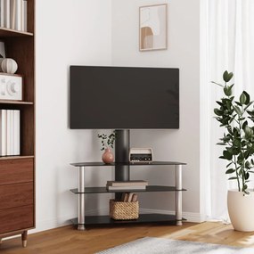358176 vidaXL Suport TV de colț 3 niveluri pentru 32-70 inchi, negru/argintiu
