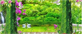 Tablou - Grădina magică cu lebede (120x50 cm)