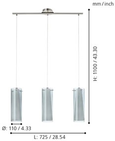 EGLO 90305 - Pendul PINTO NERO 3xE27/60W sticlă fumurie