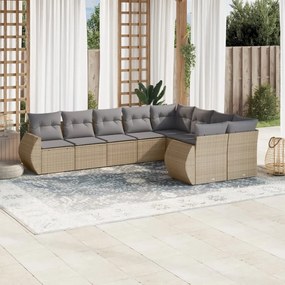 vidaXL Set canapele de grădină, 9 piese, cu perne, bej, poliratan