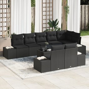 vidaXL Set de canapele pentru grădină cu pernă 9 pcs Negru Rattan poli