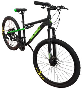 Bicicleta Caraiman, roti 24 sau 26 inch, cu dubla suspensie, frane pe disc, negru cu verde, BC78