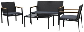 Outsunny Set Mobilier de Grădină din Ratan din 2 Scaune cu Brațe pentru Terasă, Bancă și Masă de Cafea, 80x42x37 cm, Negru | Aosom Romania