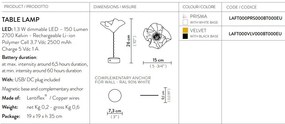 Veioza, Lampa de masa cu baterii ideala pentru restaurant, realizata manual Lafleur velvet