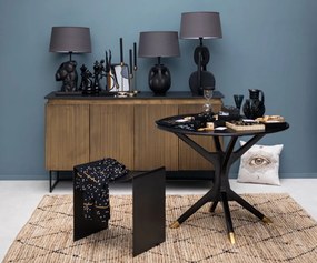 Lampa de masa, negru, cu abajur gri, din in, Disc