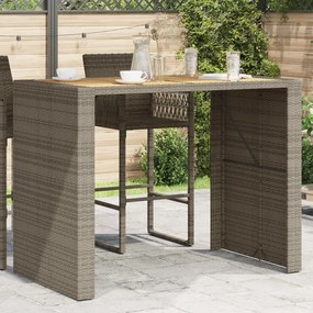 vidaXL Masă bar grădină, blat lemn acacia, gri 145x80x110 cm poliratan