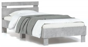 vidaXL Cadru de pat cu tăblie și lumini LED, gri beton, 90x200 cm