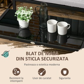Outsunny Set pentru gradina 4 bucati cu 2 canapele 2 locuri, fotoliu de colt si masuta de cafea din geam securizat, gri si negru | AOSOM RO