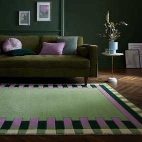 Covor verde/mov țesut manual din lână 160x230 cm Kai Wool Border – Flair Rugs