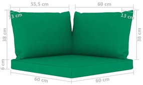 Set mobilier de gradina cu perne verzi, 9 piese Verde, 4x mijloc + 4x colt + masa, 1