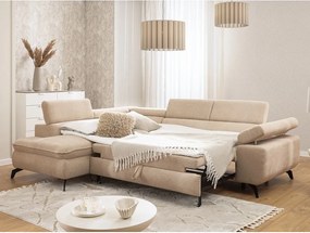 Colțar bej cu tapițerie din chenille (cu colț pe partea stângă/în formă de ”L”) Marbeya – Ropez