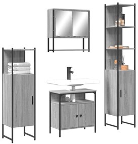 vidaXL Set mobilier de baie, 4 piese, gri sonoma, lemn prelucrat