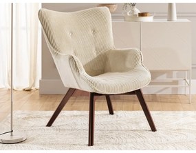 Fotoliu bej cu tapițerie din catifea reiată Niko – Ropez