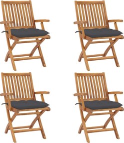 vidaXL Scaune grădină pliabile cu perne, 4 buc, lemn masiv de tec