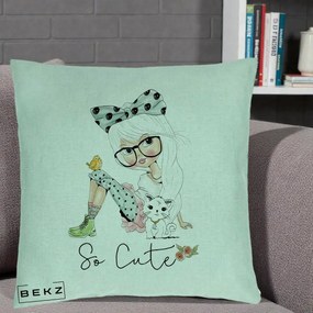 Perna Decorativa So Cute Fata Fashion, 40x40 cm, Verde Menta, Husa Detasabila, Perna Inclusa, BEKZ®