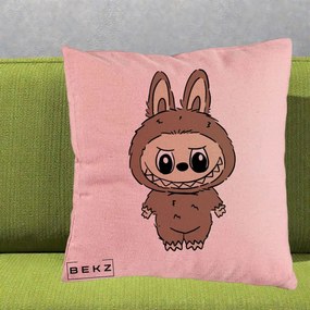 Perna Personalizata Labubu Maro Natural Solo, 40x40 cm, Roz, Husa Detasabila, Perna Inclusa, BEKZ®