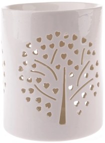 Lampa aromatică din porțelan Heart tree albă, 11 x13 cm
