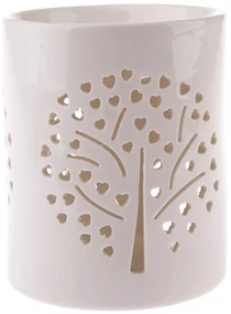 Lampa aromatică din porțelan Heart tree albă, 11 x13 cm