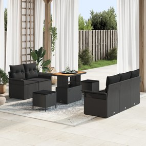 vidaXL Set canapea de grădină , 8 piese cu perne, rattan poly negru, acacia.