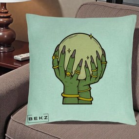 Perna Decorativa Halloween Maini Vrajitoare cu Glob de Cristal, 40x40 cm, Verde Menta, Husa Detasabila, Perna Inclusa, BEKZ®