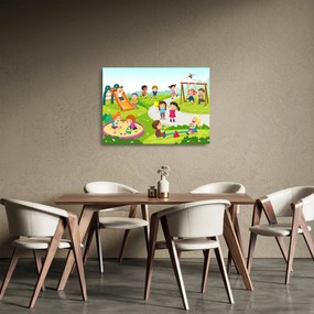 Tablou pe sticlă cu bucuriile copiilor în nisip (70x50 cm)