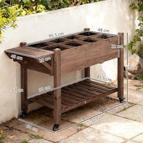 Outsunny Raised Garden Bed Planter Box w/ 8 Grow Grids, Storage Shelf &amp; Lockable Wheels | Aosom Romania