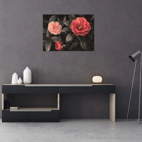 Tablou - Flori roșii pe fundal întunecat (70x50 cm)