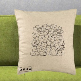 Perna Personalizata Many Cats Pattern Alb-Negru, 40x40 cm, Bej, Husa Detasabila, Perna Inclusa, BEKZ®