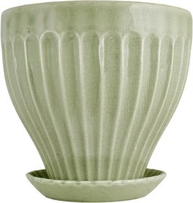 Ghiveci ceramică decorativ, ghiveci cu farfurioară, verde deschis, Ø 25 x H 23 cm, „Anna"