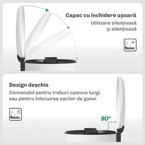 HOMCOM Coș de Gunoi cu Pedală de 30L, Capac cu Închidere Delicată, Metal și PP, 36x30x63.5 cm, Crem | Aosom Romania