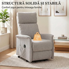 HOMCOM Fotoliu Electric cu Ridicare și Reclinare din Chenille cu Spătar Înalt, Telecomandă, Gri Deschis | Aosom Romania