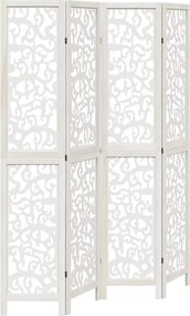 vidaXL Paravan cameră 4 panouri, alb, lemn masiv paulownia