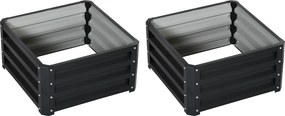 Outsunny Set de 2 jardiniere înălțate, pătrat de grădină pentru legume, flori, oțel galvanizat 60 x 60 x 30,5 cm, gri | Aosom Romania