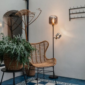 Lampa de podea neagră cu auriu cu sticlă fumurie cu 2 lumini - Zuzanna