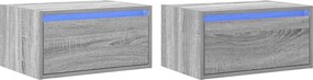 vidaXL Noptiere montate pe perete cu lumini LED, 2 buc., sonoma gri