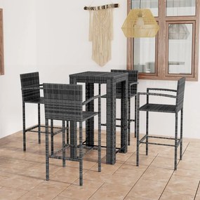 3064809 vidaXL Set bar exterior cu cotieră, 5 piese, gri, poliratan