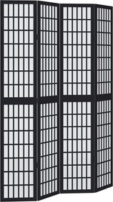 vidaXL Paravan de cameră cu 4 panouri, negru, lemn masiv paulownia