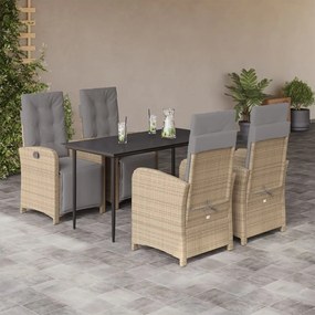 vidaXL Set mobilier de grădină cu perne, 5 piese, bej, poliratan