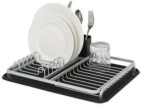 Uscator de vase Luigi Ferrero FR-3932A, 43x32x12 cm, Rezistent la coroziune, 3 compartimente, Tava de scurgere, Negru/Argintiu