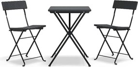 vidaXL Set mobilier bistro pliabil, 3 piese, negru, poliratan