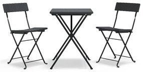 319989 vidaXL Set mobilier bistro pliabil, 3 piese, negru, poliratan