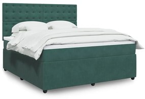 3292421 vidaXL Pat box spring cu saltea, verde închis, 180x200 cm, catifea