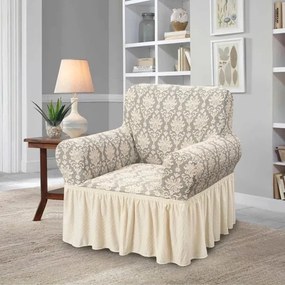 Set 2 Huse elastice pentru fotolii, cu volanas si model Jacquard Bej Deschis