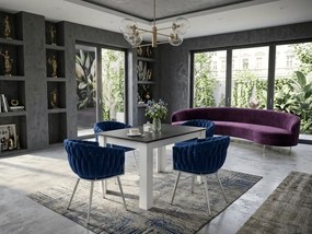 Fotoliu de dining din catifea ORION VELVET cu picioare argintii, albastru inchis