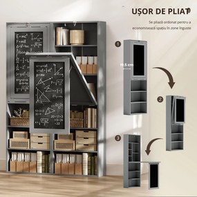 HOMCOM Birou Pliabil cu Bibliotecă, Tablă și Masă de Dining Rabatabilă, 98x51x153 cm, Gri închis | Aosom Romania