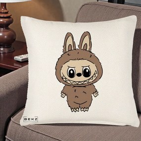 Perna Personalizata Labubu Maro Natural Solo, 40x40 cm, Crem Reliefat, Husa Detasabila, Perna Inclusa, BEKZ®
