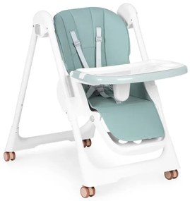 Scaun de hrănire înălțime reglabilă curele din piele ecologică tavă dublă verde