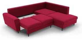 Colțar roșu extensibil, cu spațiu de depozitare cu tapițerie din catifea (cu colț pe partea dreaptă-în formă de ”L”) Kyoto – Cosmopolitan Design