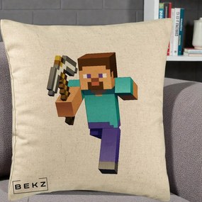 Perna Personalizata Minecraft Steve, 40x40 cm, Bej, Husa Detasabila, Perna Inclusa, BEKZ®